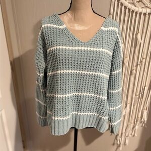Moral Fiber Blue and White V-Neck Sweater